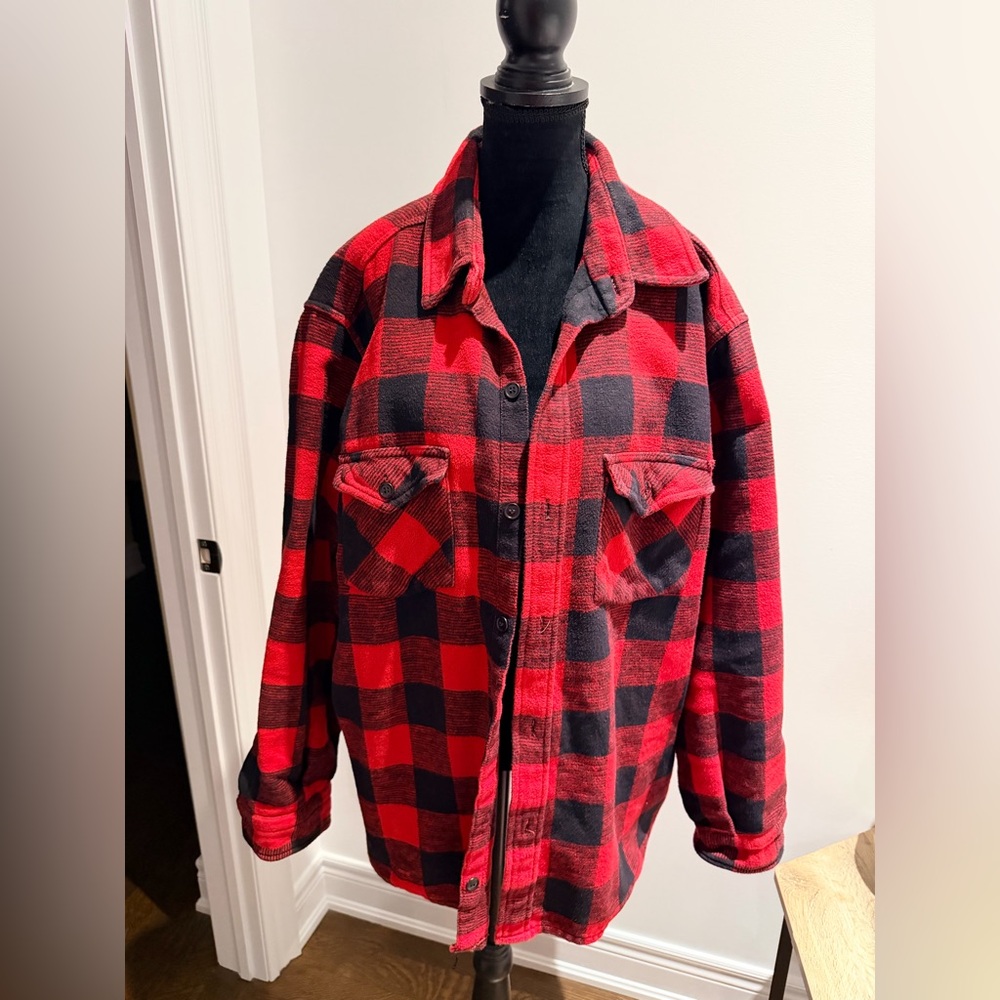 WORK CENTRE Red Button Up Thick Winter Flannel Shirt Men’s Size XL Relax Fit